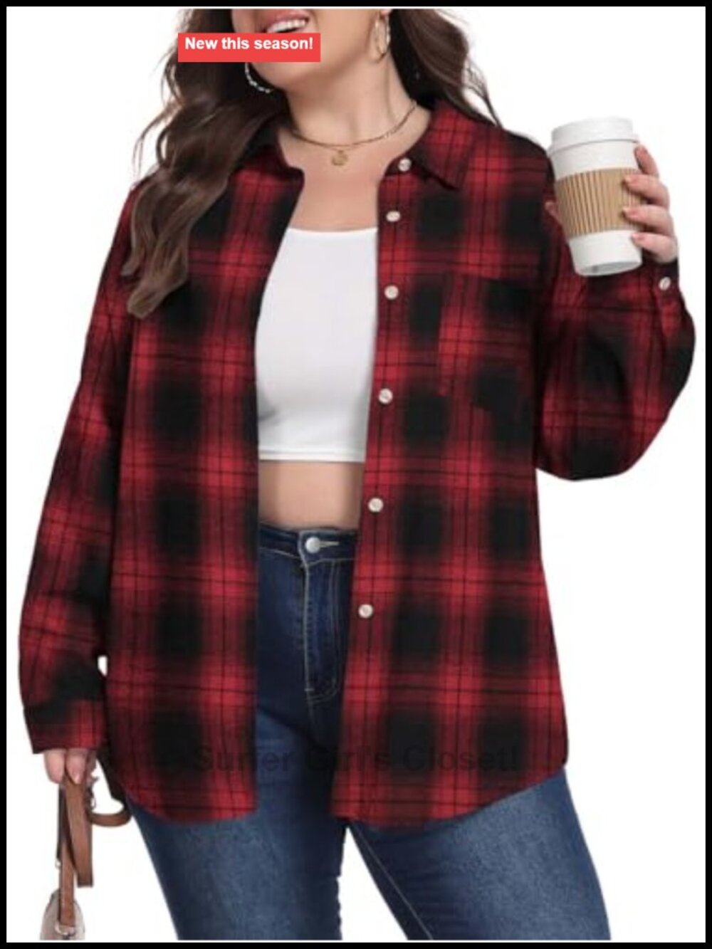 Women's Plus Size Flannel Plaid Button Down Shirt Cotton Blend Relaxed Fit